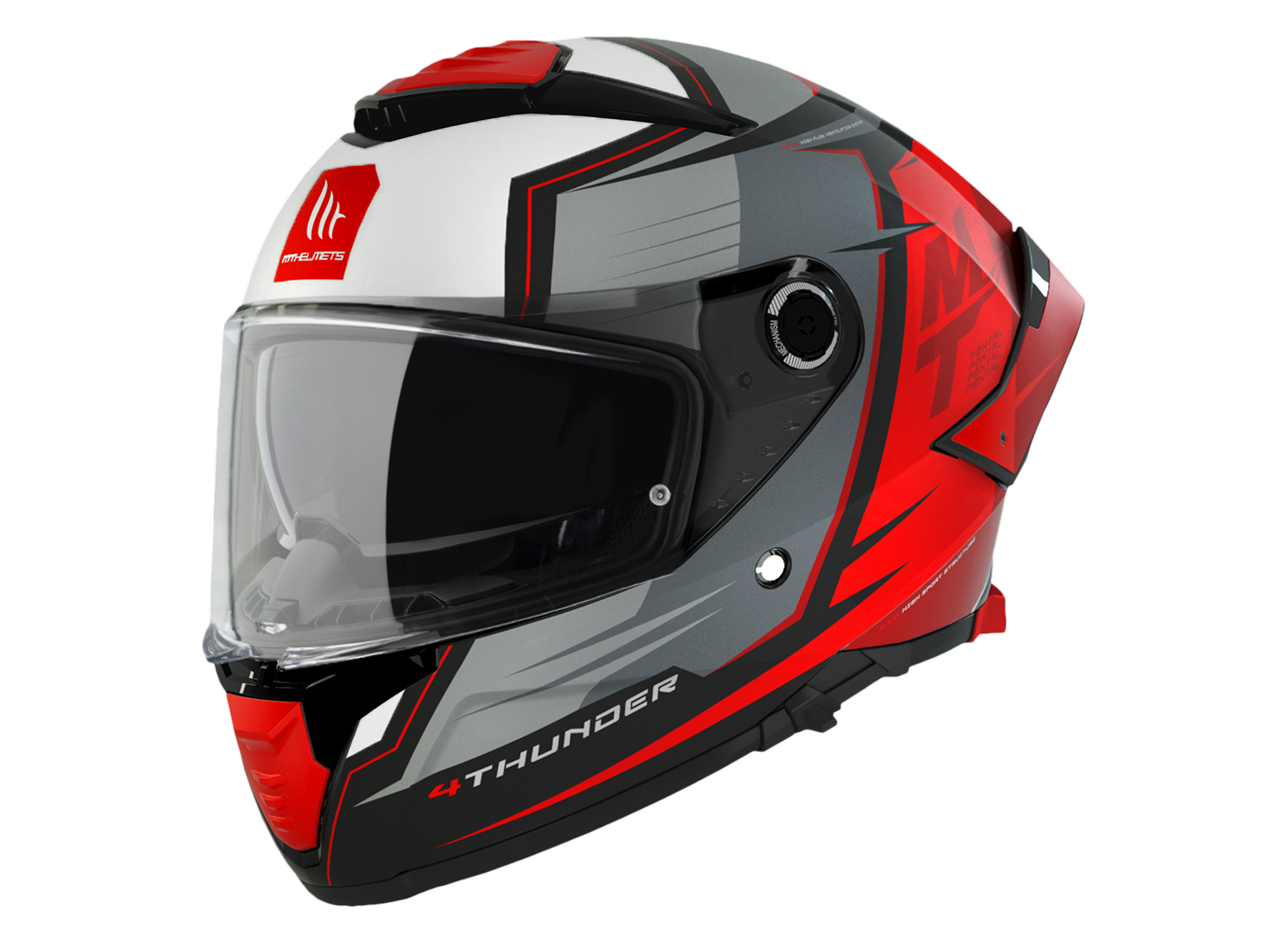 MT Helmets - THUNDER4, PENTAL B5 - White Red - Image 1
