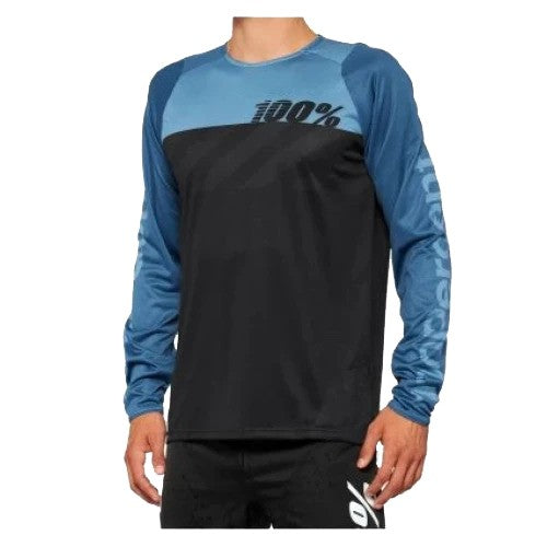 100% R-CORE Long Sleeve Jersey Black/Slate Blue - Image 1