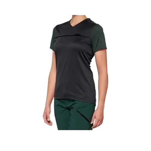 100% RIDECAMP Womens Short Sleeve Jersey Charcoal/Forest Green - Image 1