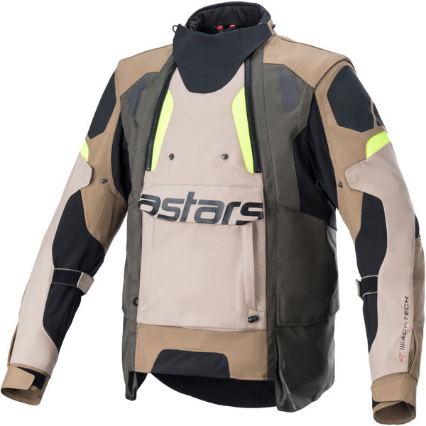 Geaca textil adventure/touring ALPINESTARS HALO DRYSTAR S Negru/Albastru/Kaki - Bej/Negru/Galben fluo