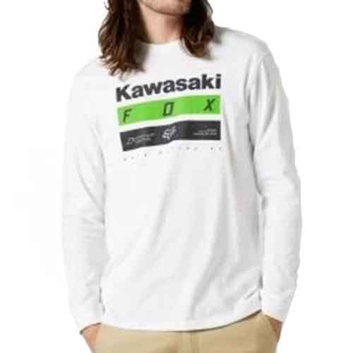 Fox Kawasaki Stripes Long Sleeve Premium Tee - Alb