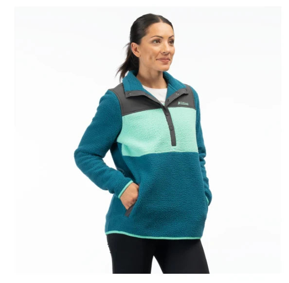 Klim High Pile Mountain Fleece Pullover Deep Lagoon - Electric Green - Image 1