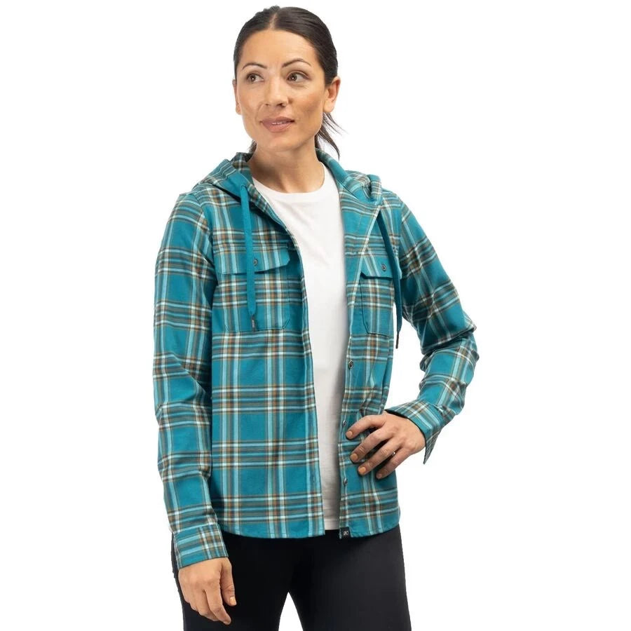 Klim Ginny Mountain Midweight Stretch Flannel Hoodie Deep Lagoon - Golden Brown - Image 1