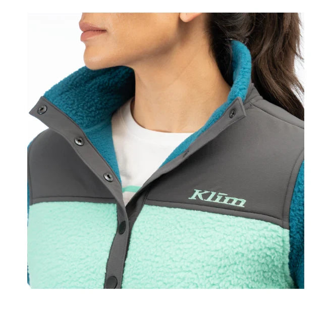 Klim High Pile Mountain Fleece Pullover Deep Lagoon - Electric Green - Image 2