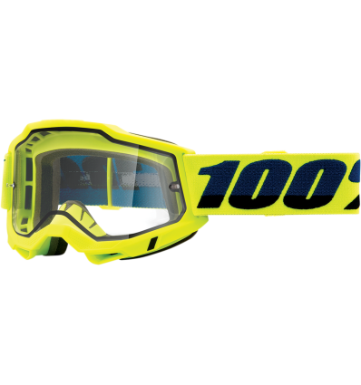 100% ACCURI 2 Enduro Moto Goggle Fluo Yellow - Clear Dual Lens - Image 1
