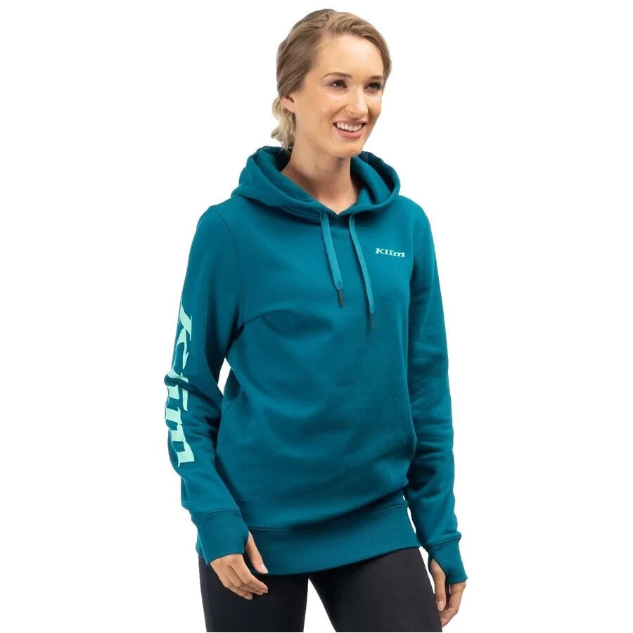 Klim Mariposa Long Pullover Hoodie Deep Lagoon - Electric Green - Image 1
