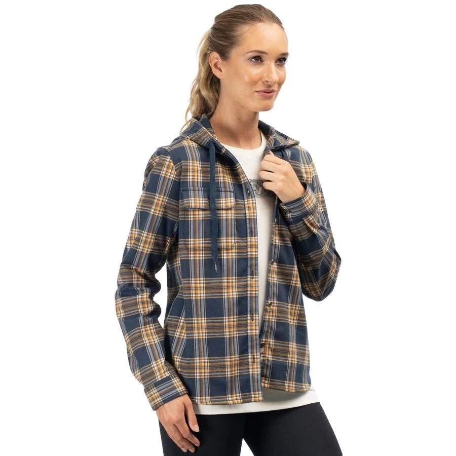 Klim Ginny Mountain Midweight Stretch Flannel Hoodie Dress Blues - Golden Brown - Image 1