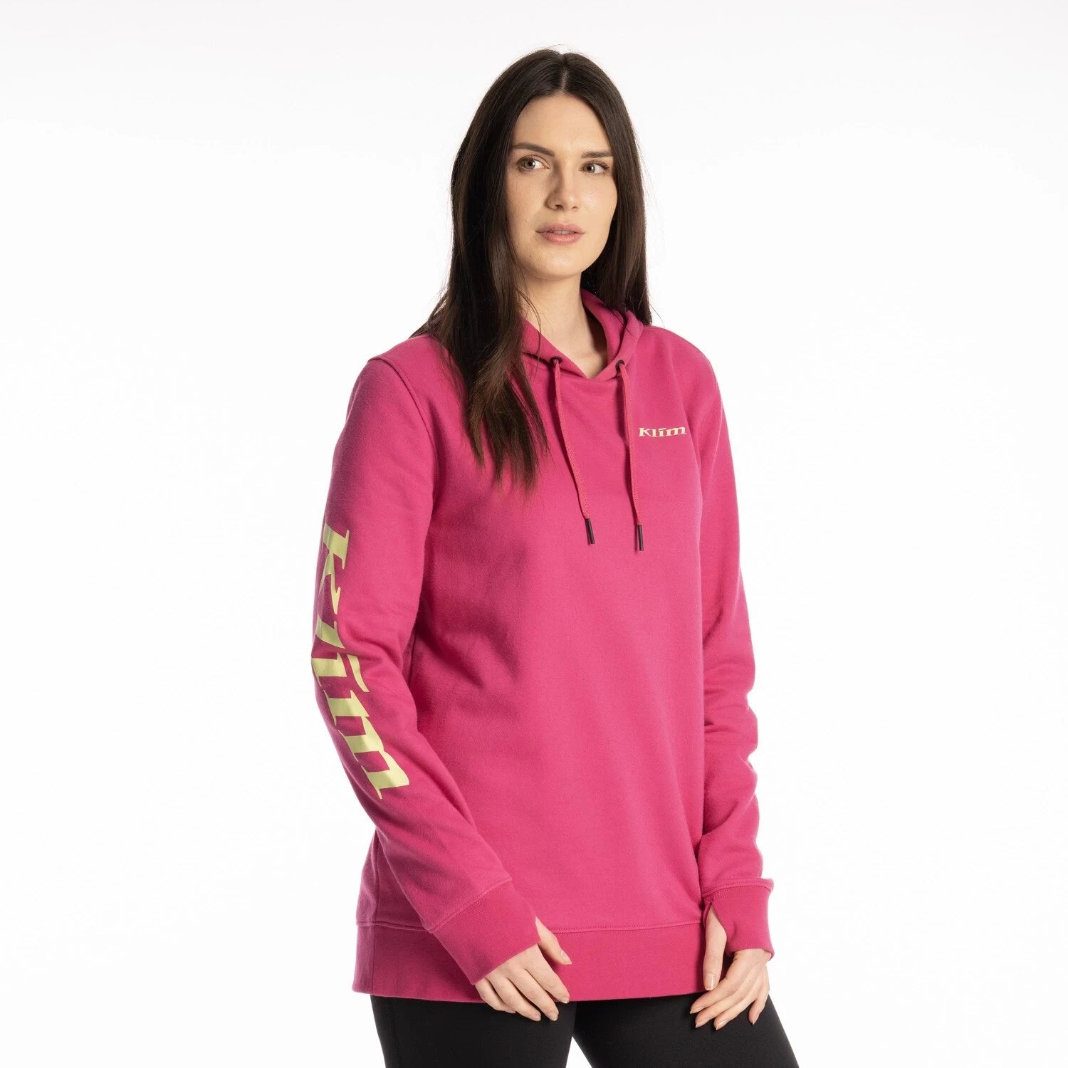 Klim Mariposa Long Pullover Hoodie Fuchsia Red - Shadow Lime - Image 2